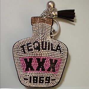 Rhinestone Bottle Keychain - Pink & Silver Bling